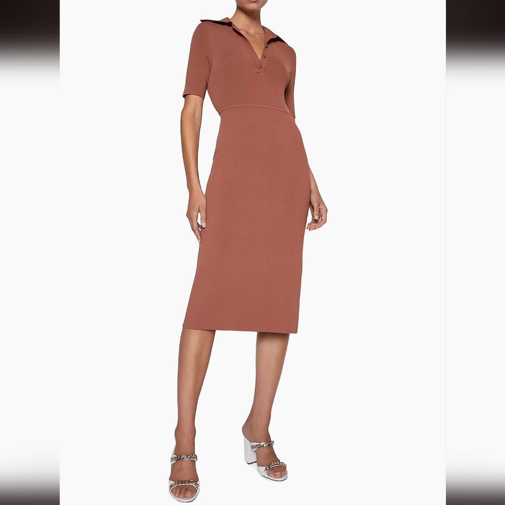 NWOT Brown Scanlan Theodore Crepe-Knit Polo Midi Dress Size Small - Picture 5 of 7